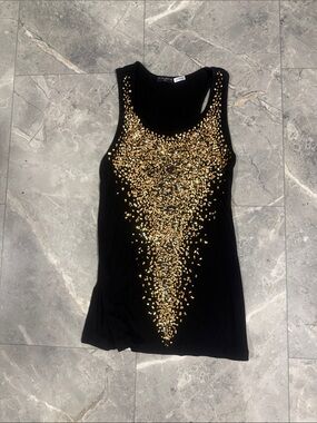 FANG Black Tank Top with Gold Sequin V-Scatter